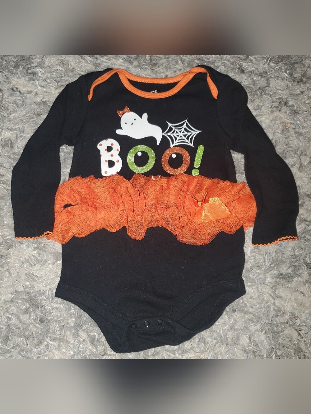 24 Month Black & Orange Halloween 'Boo!' Tulle One-Piece